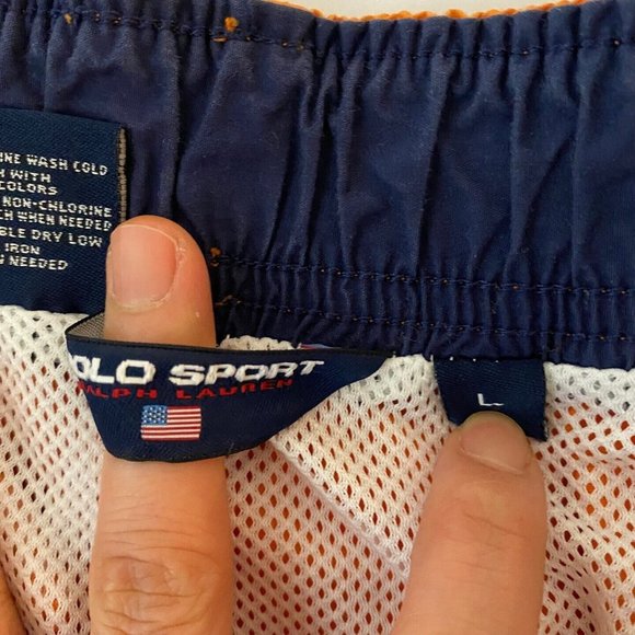 Polo Ralph Lauren Swim Trunks Mens Large Orange Blue Cargo Pocket - Picture 6 of 10